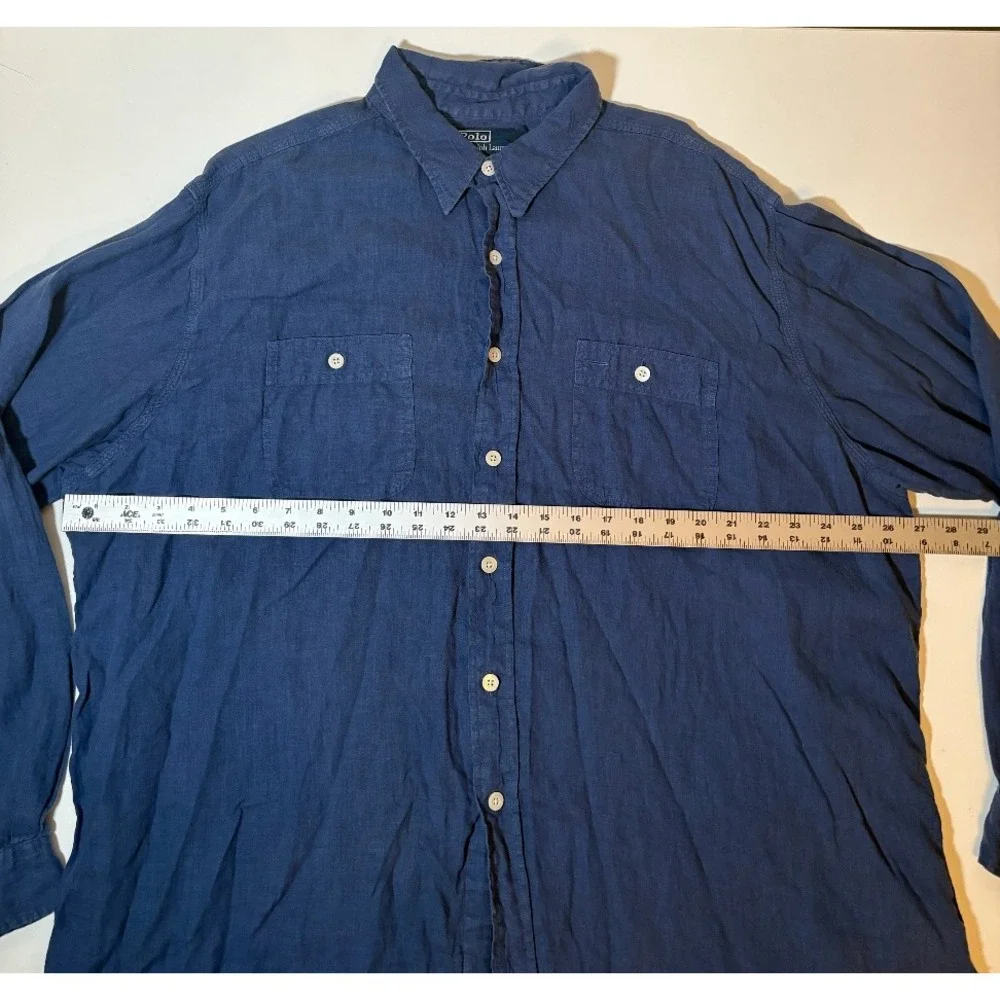 Polo Ralph Lauren Double Pocket 100% Linen Button Down Shirt | Blue | 2XL